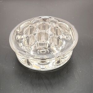 Vintage Clear Glass Footed Flower Frog 11 holes
